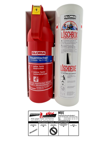 Gloria Löschbox 2l Schaumlöscher und Löschdecke 1,1 x1,1m inkl. Plakette